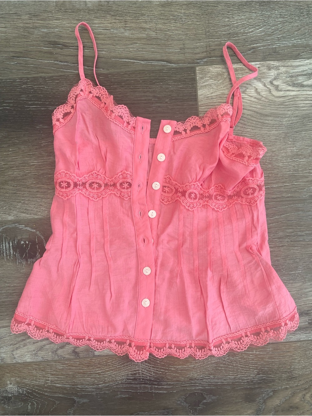 SHEIN Coral Pink Lace-Trim Button Front Cami NWOT size XS
